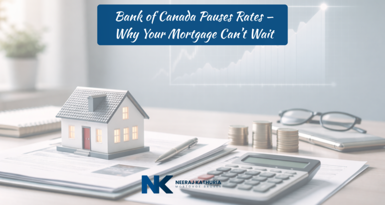 Canadian mortgage advisory workspace with model house and financial paperwork, representing interest rate planning by Surrey mortgage broker Neeraj Kathuria.