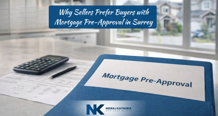 Mortgage pre-approval documents in Surrey home with NK Mortgage Broker branding