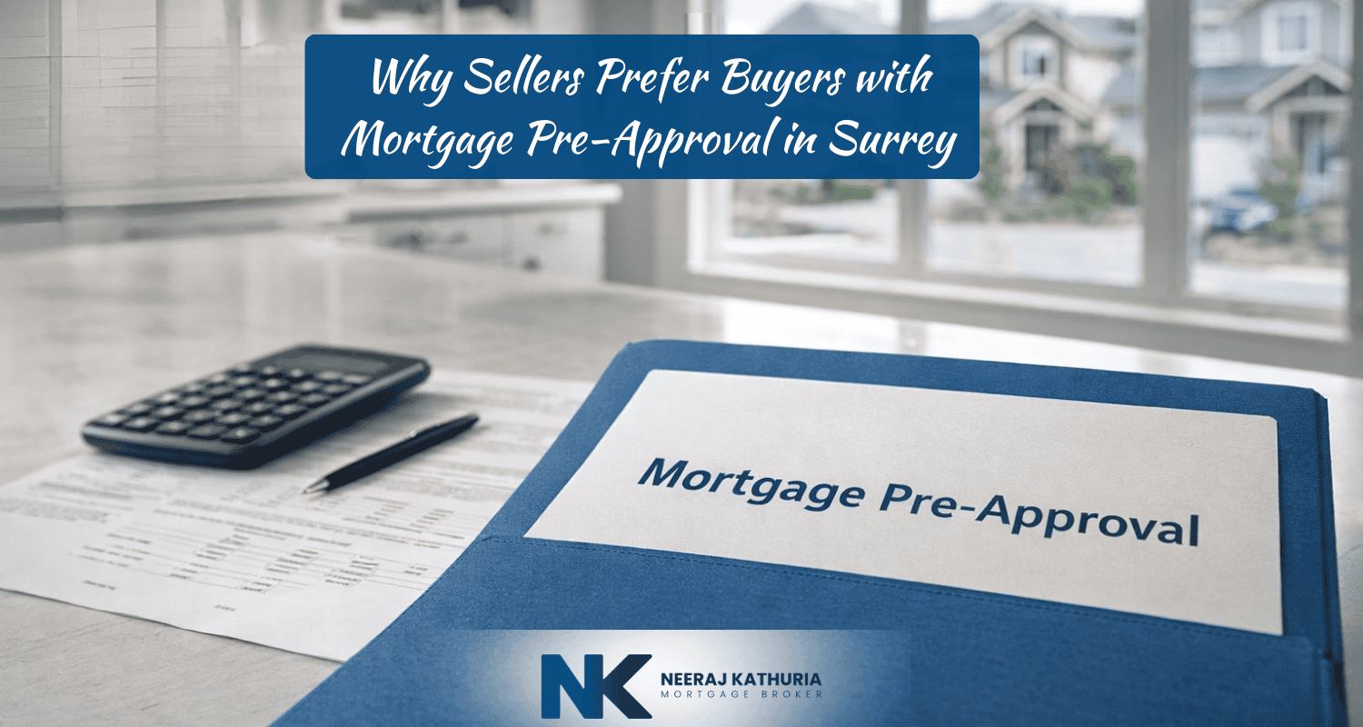 Mortgage pre-approval documents in Surrey home with NK Mortgage Broker branding