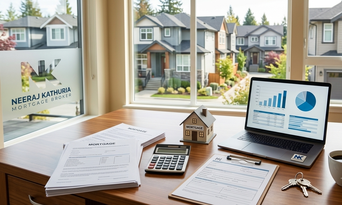 Mortgage broker Surrey office with home financing documents